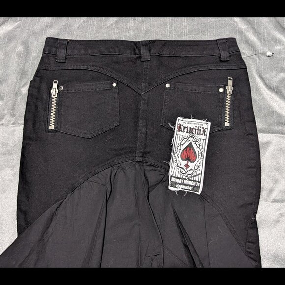 Vintage Lip Service Ruffle Denim Maxi Patch Skirt Black Large - Picture 8 of 14